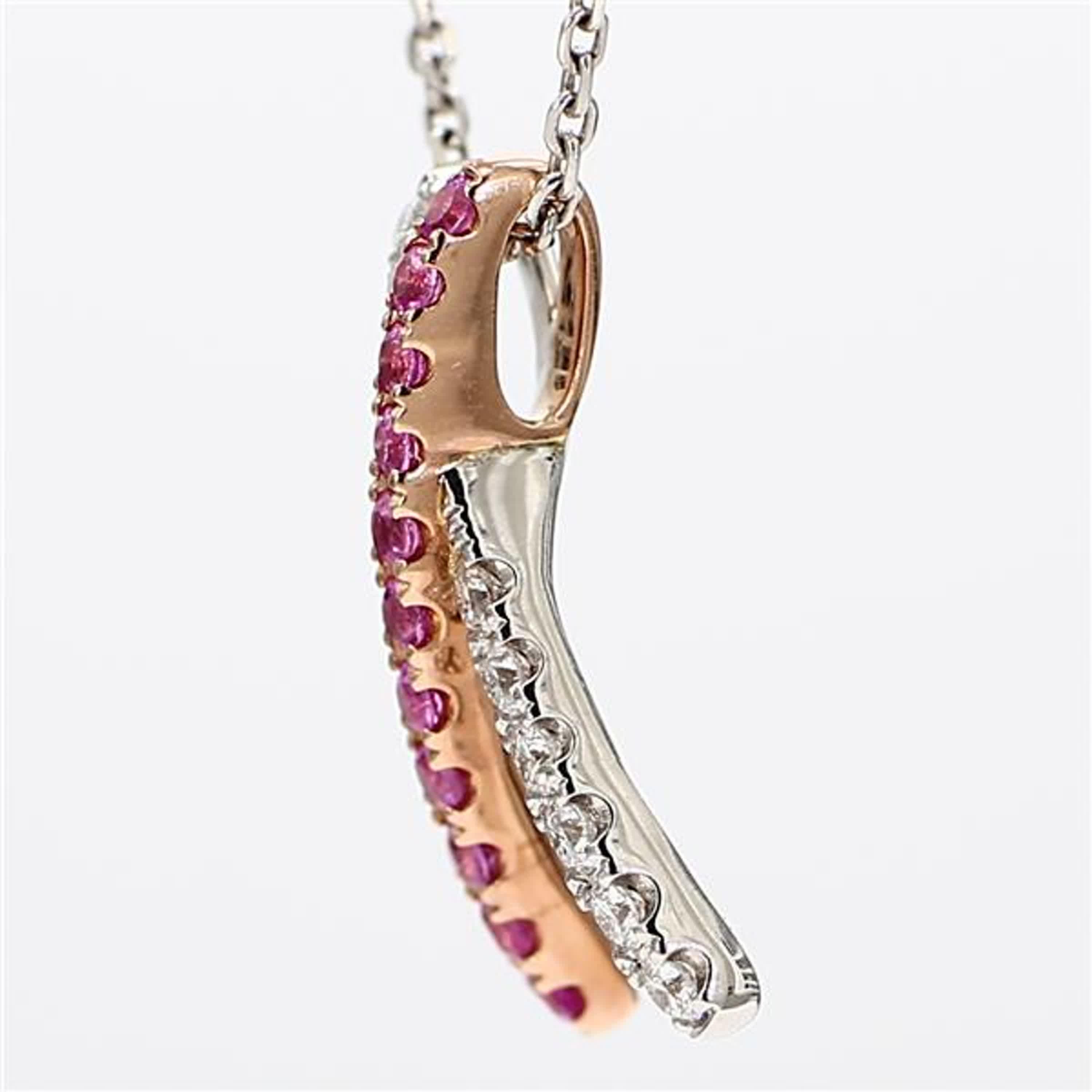 Contemporary Natural Pink Round Sapphire and White Diamond .80 Carat TW Rose Gold Pendant For Sale