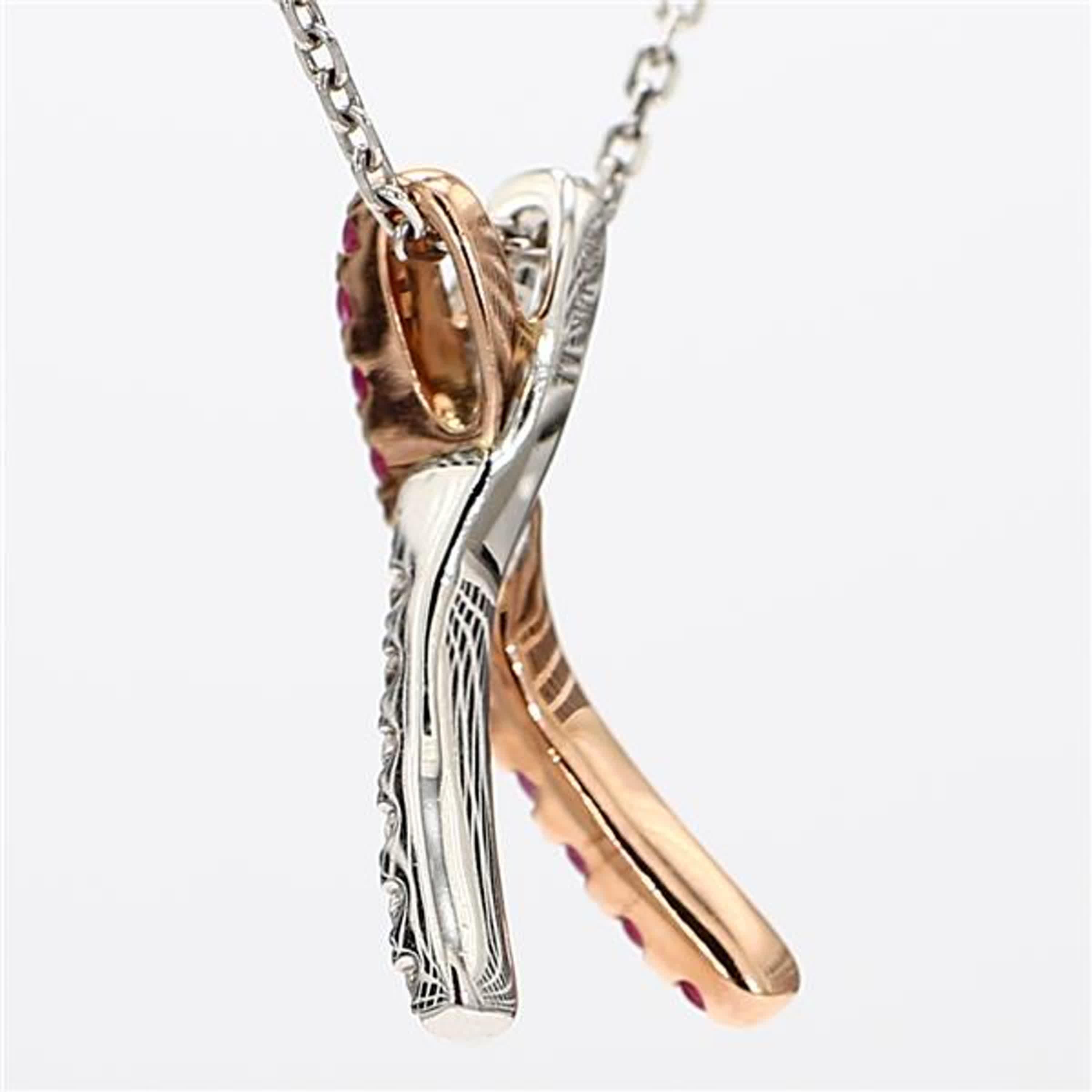 Round Cut Natural Pink Round Sapphire and White Diamond .80 Carat TW Rose Gold Pendant For Sale