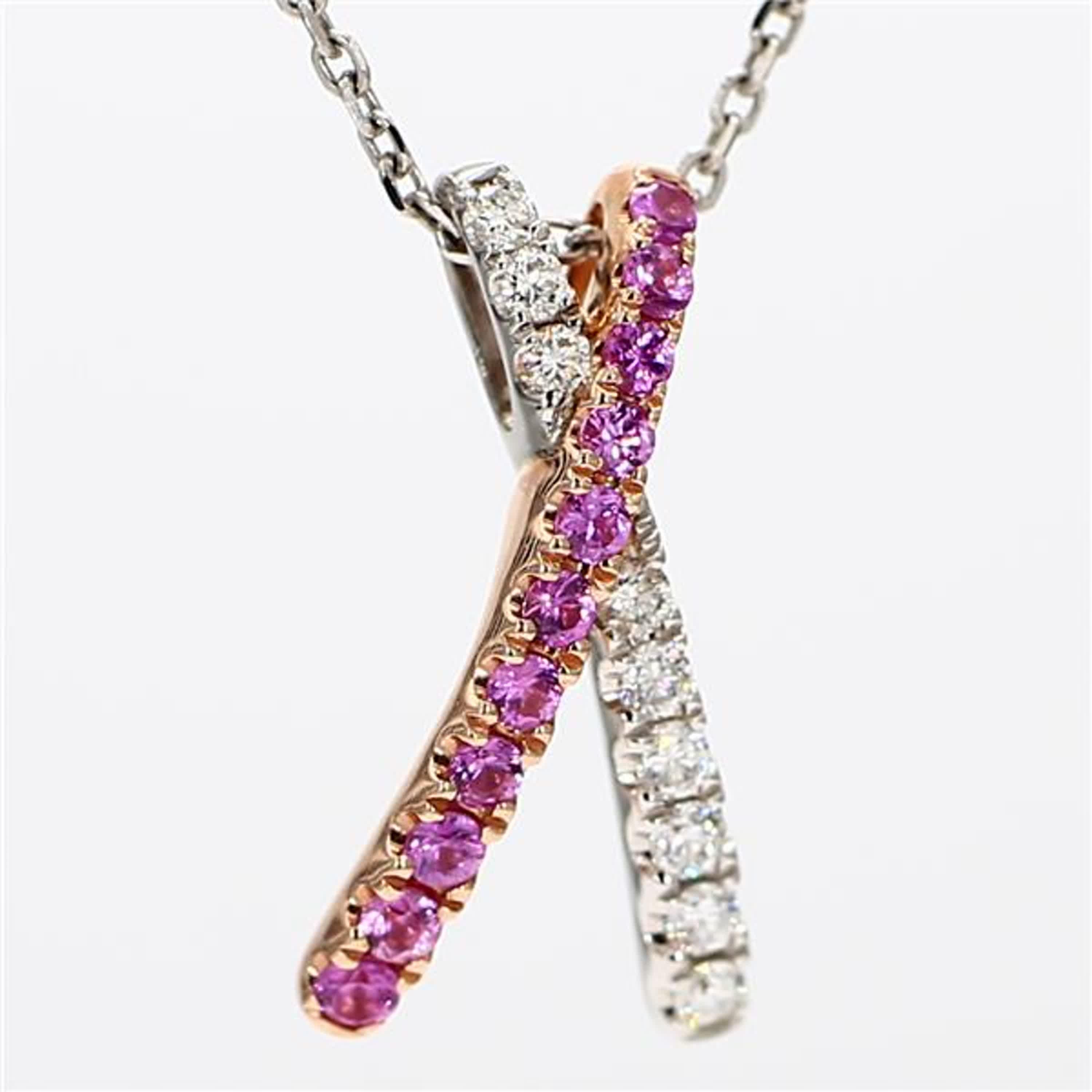 Natural Pink Round Sapphire and White Diamond .80 Carat TW Rose Gold Pendant For Sale 1