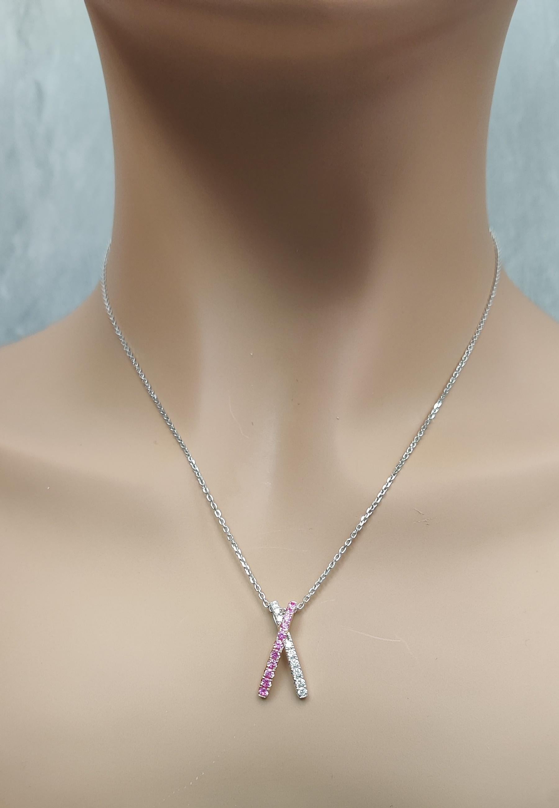 Natural Pink Round Sapphire and White Diamond .80 Carat TW Rose Gold Pendant For Sale 2