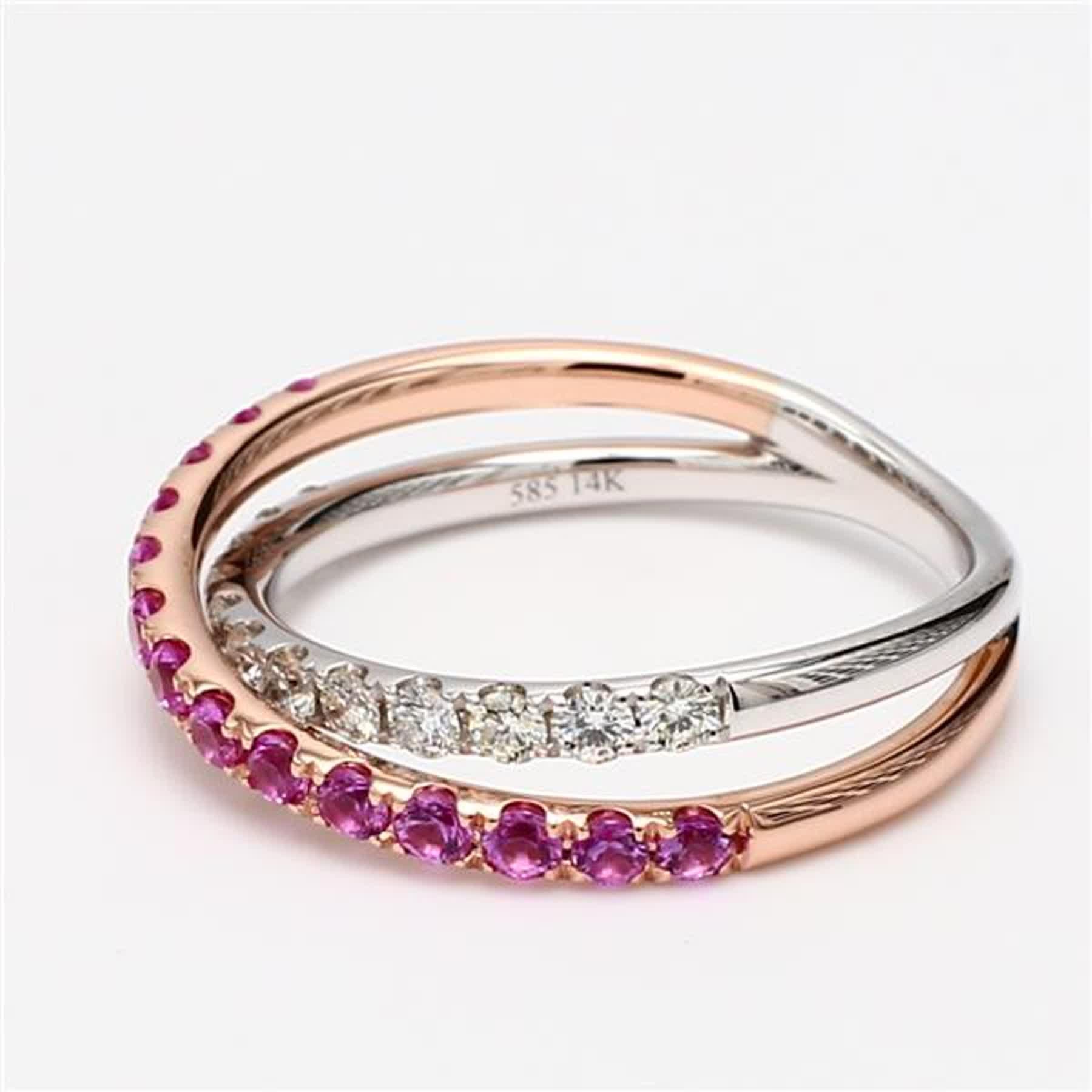 Contemporary Natural Pink Round Sapphire and White Diamond .82 Carat TW Gold Wedding Band For Sale