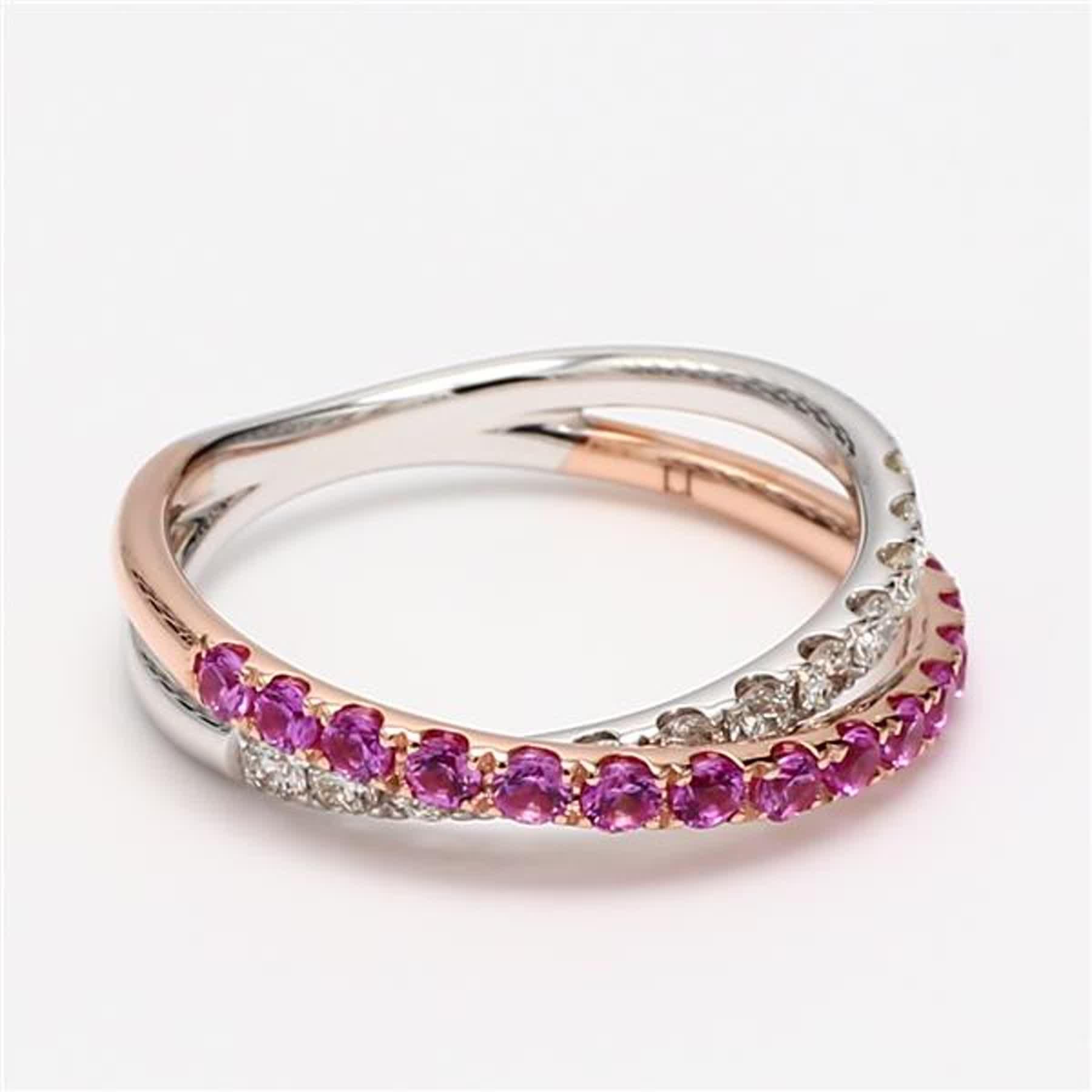 Women's Natural Pink Round Sapphire and White Diamond .82 Carat TW Gold Wedding Band For Sale