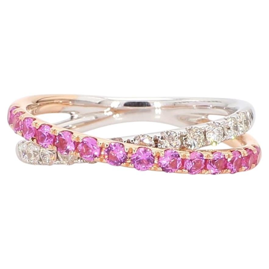 Natural Pink Round Sapphire and White Diamond .82 Carat TW Gold Wedding Band