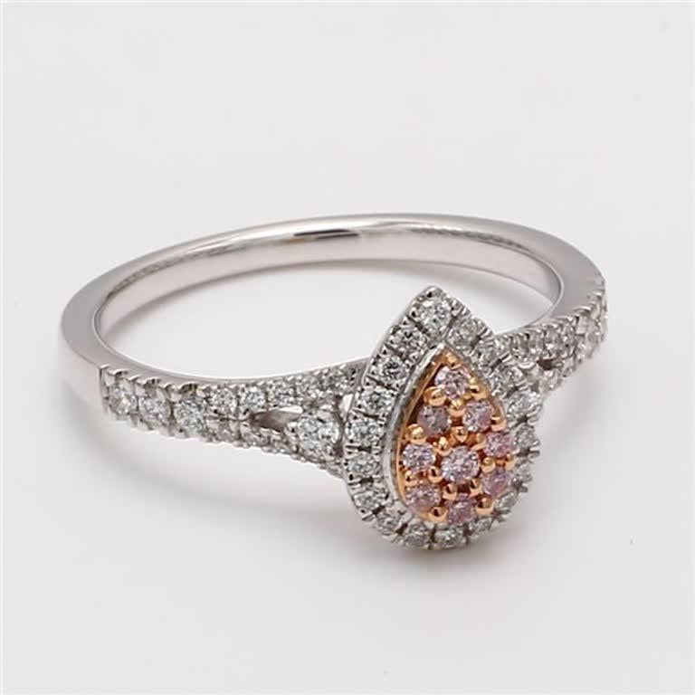 Natürlicher rosa Runder und weißer Diamant 0,35 Karat TW Gold Cluster-Ring Damen