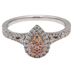 Natürlicher rosa Runder und weißer Diamant 0,35 Karat TW Gold Cluster-Ring