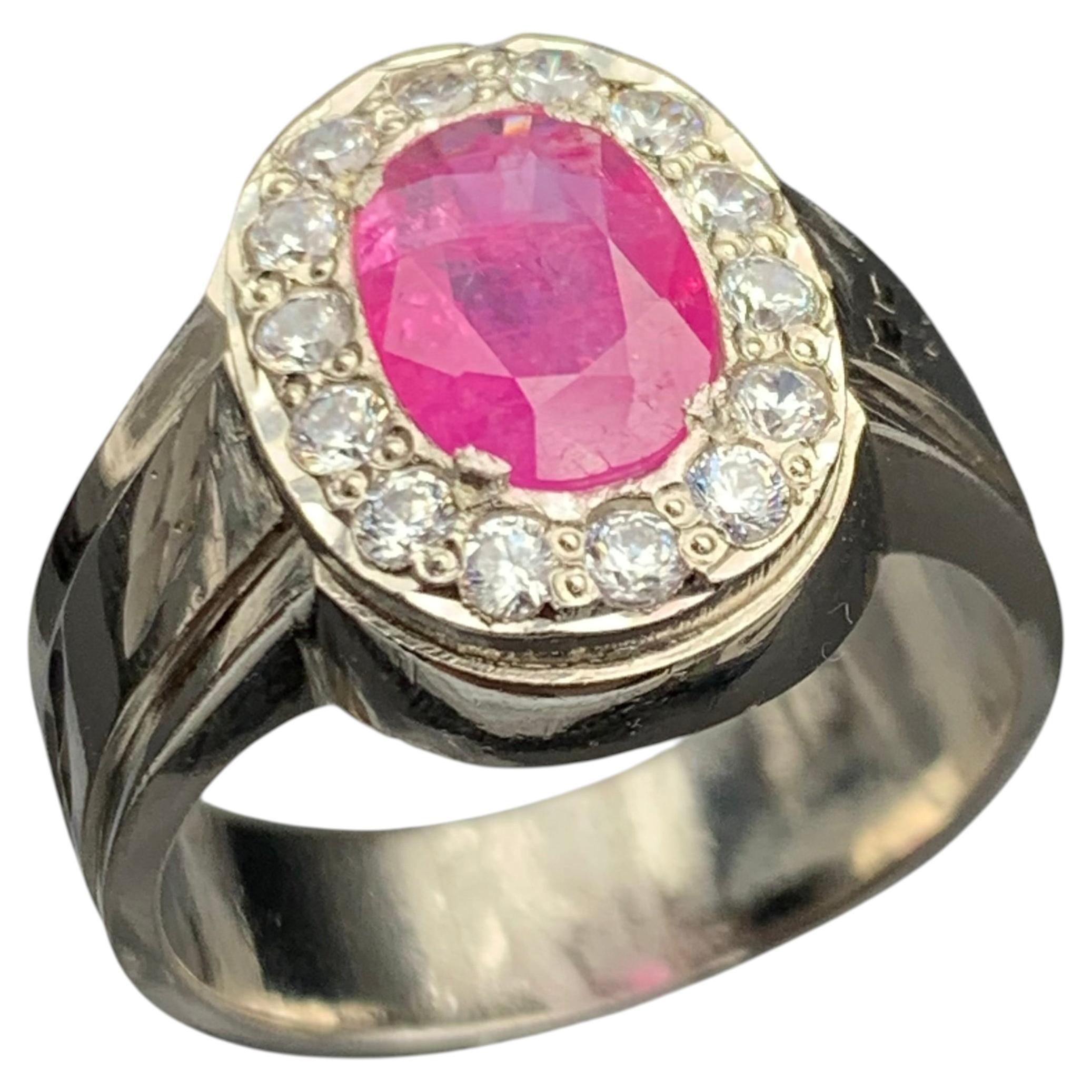 Natural Pink Rubellite Tourmaline Statement Ring in 925 Sterling Silver-Handmade For Sale