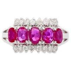Natural Pink Ruby and Diamond Platinum Wedding Band 5 Stone Ring