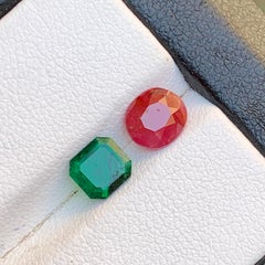 Natural Pink Ruby and Green Emerald 1.81 Ct Oval & Octagon Cut Loose Gemstones