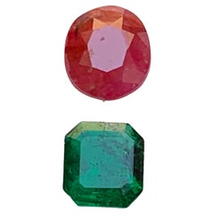 Natural Pink Ruby and Green Emerald 1.81 Ct Oval & Octagon Cut Loose Gemstones