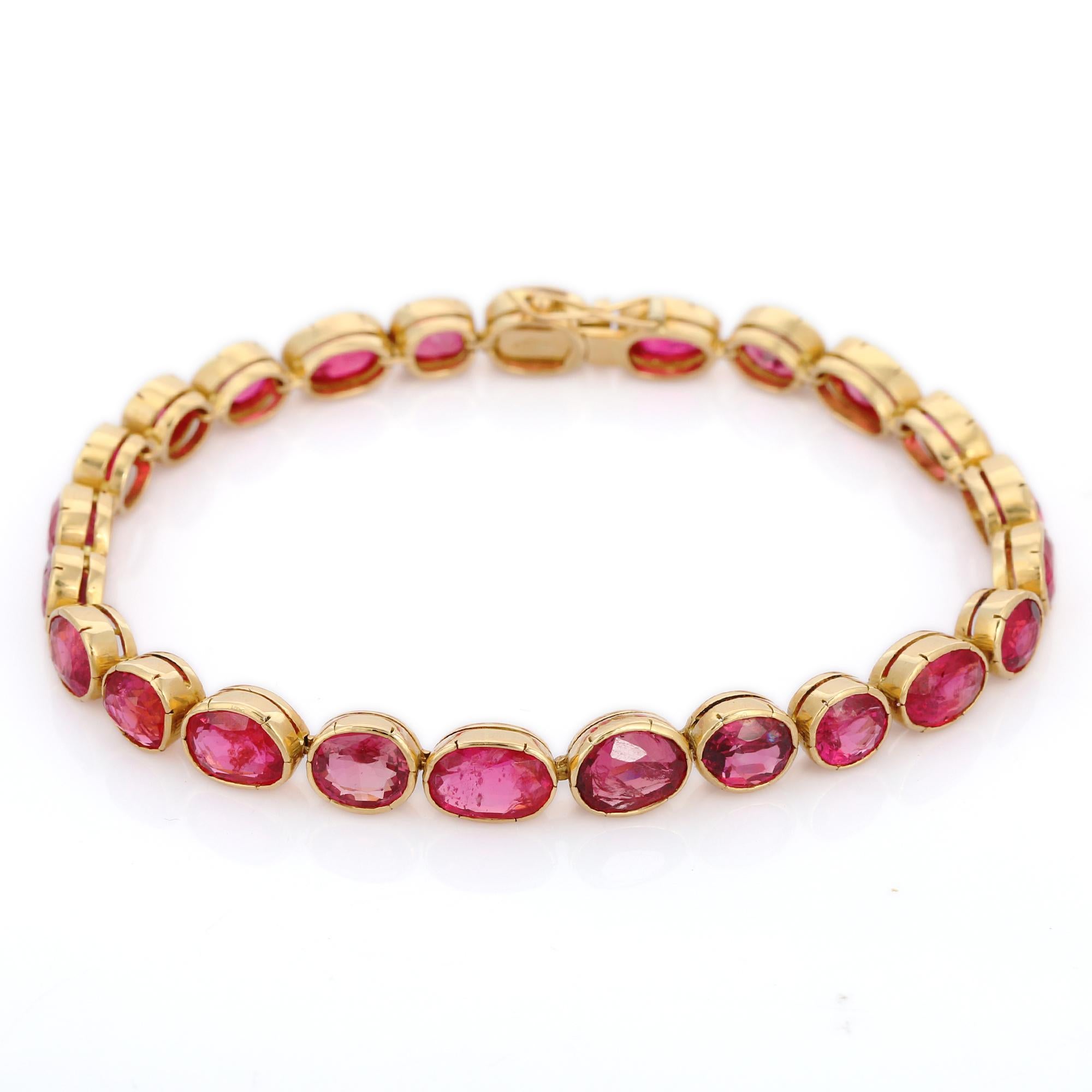 Pulsera de rubí rosa natural en oro amarillo de 18 quilates Art Decó en venta