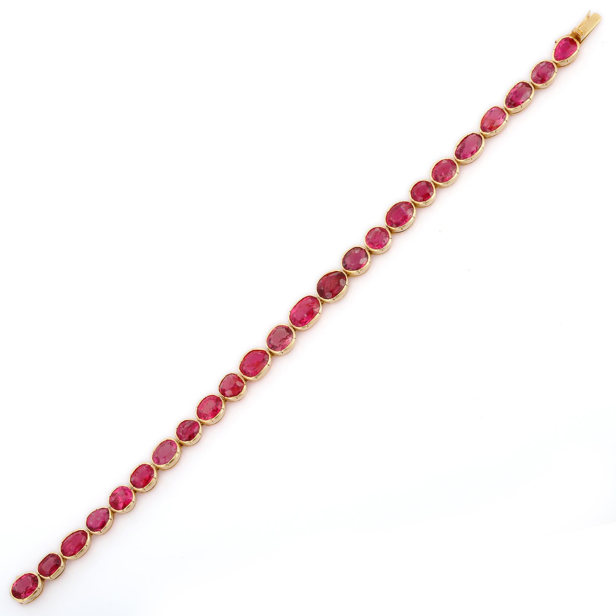 Pulsera de rubí rosa natural en oro amarillo de 18 quilates en venta 1