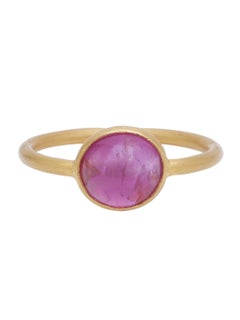 Natural Pink Ruby Cabochon Stackable Ring Handmade in 22 Karat Matte Yellow Gold