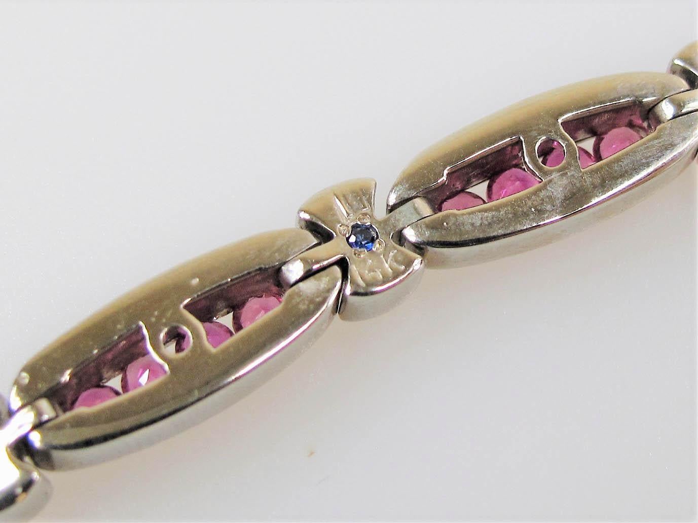 Natural Pink Ruby Oval Link Bracelet in 14 Karat White Gold 5.00 Carats Total For Sale 6
