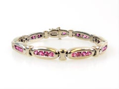 Natural Pink Ruby Oval Link Bracelet in 14 Karat White Gold 5.00 Carats Total