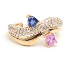 Natural Pink Sapphire 0.28cts, Blue sapphire 0.25cts & Diamond Ring in 14k Gold