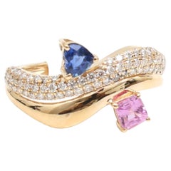 Natural Pink Sapphire 0.28cts, Blue sapphire 0.25cts & Diamond Ring in 14k Gold