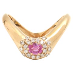 Bague en or jaune 14 carats, sertie d'un saphir rose de 0,28 ct et de diamants de 0,14 ct
