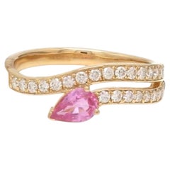 Bague en or 14 carats sertie d'un saphir rose naturel de 0,41 ct et de diamants de 0,34 ct