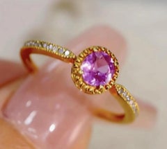 Natural Pink sapphire 0.4cts & Diamond 0.09cts Ring in 14k Gold