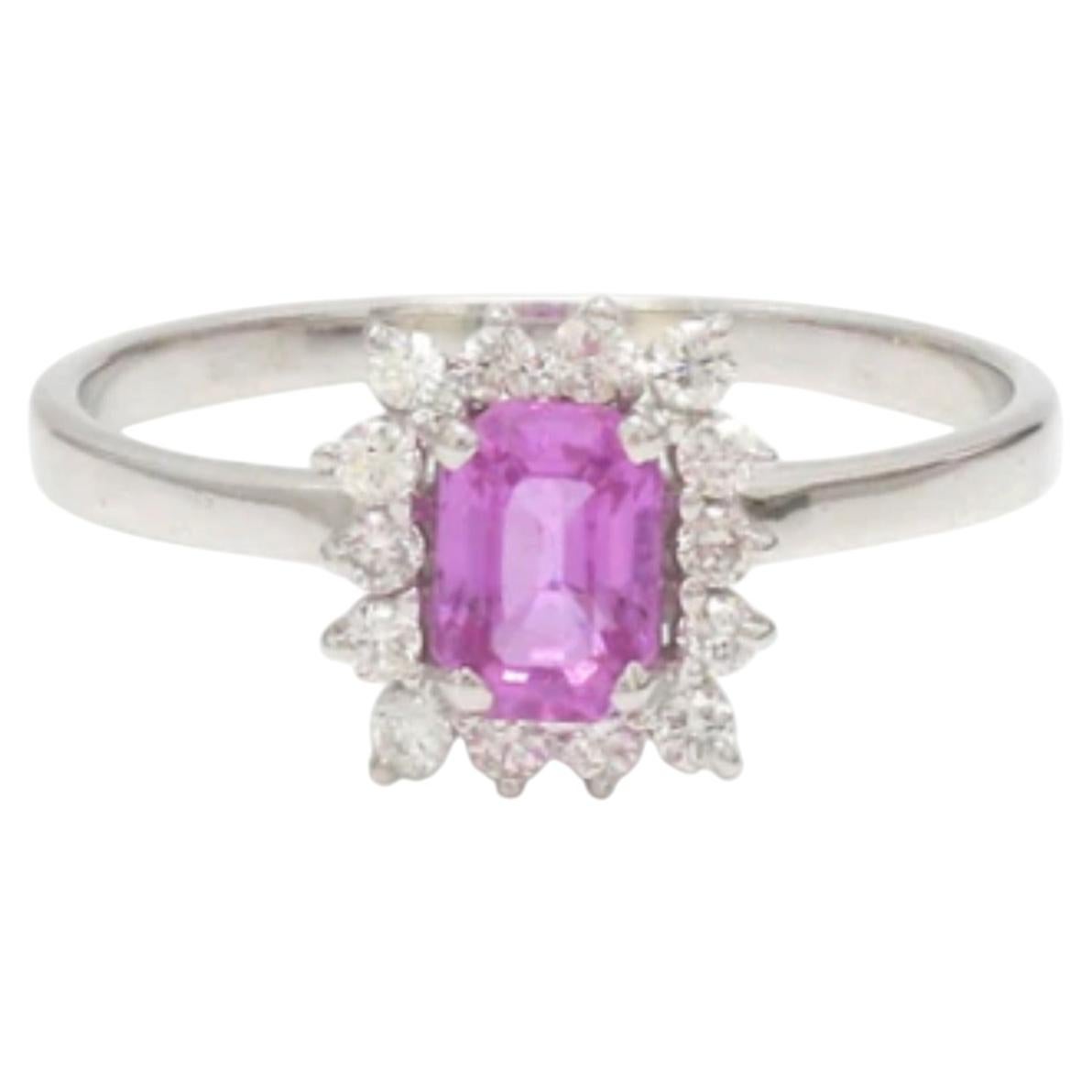 Anillo de oro blanco de 14 quilates con zafiro rosa y diamantes, de 0,77 ct y 0,20 ct en venta