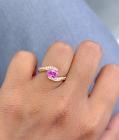 Natural Pink sapphire 0.83cts & Diamond 0.17cts Ring in 14k Gold