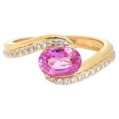 Natural Pink sapphire 0.83cts & Diamond 0.17cts Ring in 14k Gold