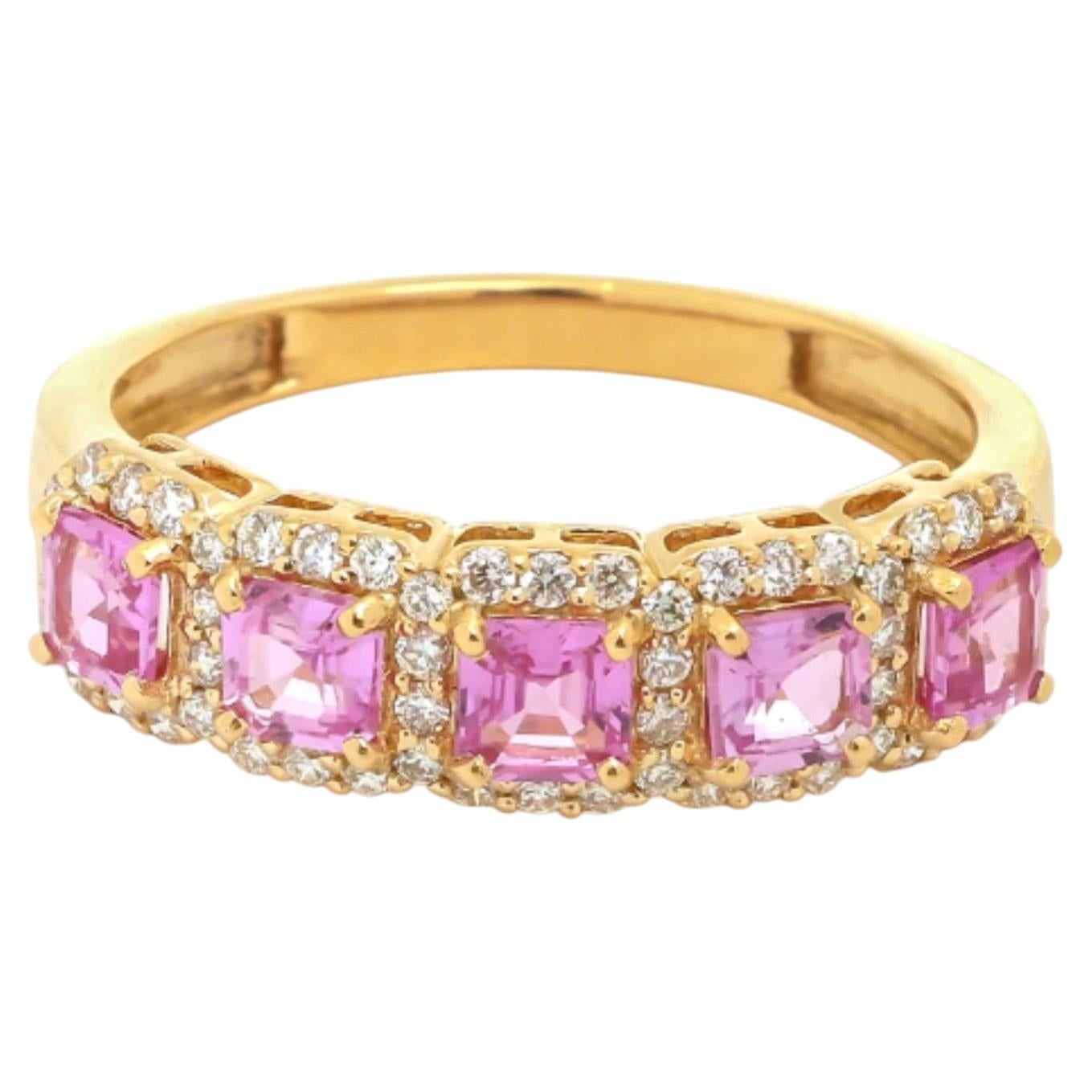 Bague en or 14k saphir naturel Pink Diamond 0.99cts et diamant 0.34cts
