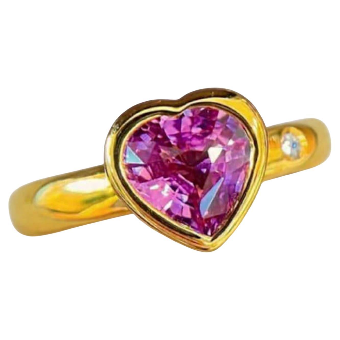 Bague en or 14 carats sertie d'un saphir rose de 1,1 carat et d'un diamant de 0,02 carat
