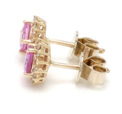 Natural Pink sapphire 1.27cts & Diamond 0.12cts Earring in 14k Gold