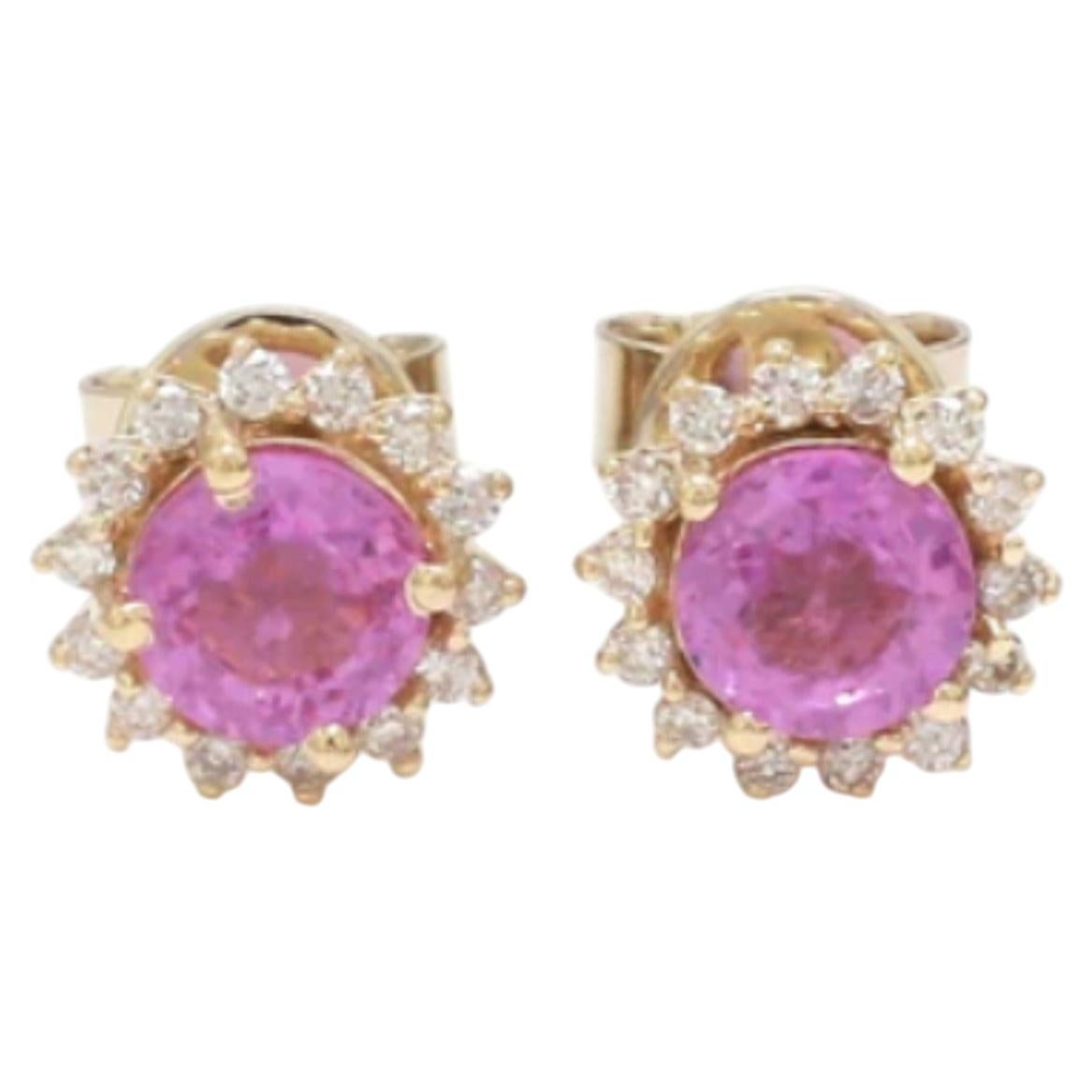 14K Yellow Gold Pink Sapphire 1.27ct & Diamond Earring For Sale