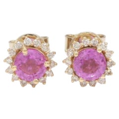 Natural Pink sapphire 1.27cts & Diamond 0.12cts Earring in 14k Gold
