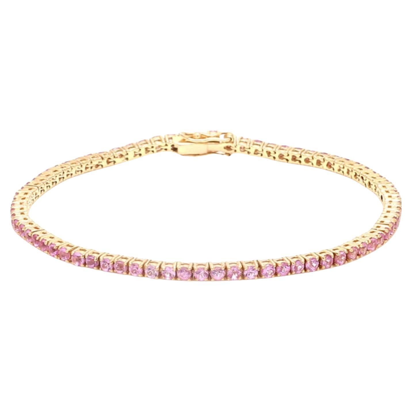 Splendido bracciale in oro giallo 14 carati con zaffiri rosa e diamanti, 12 carati