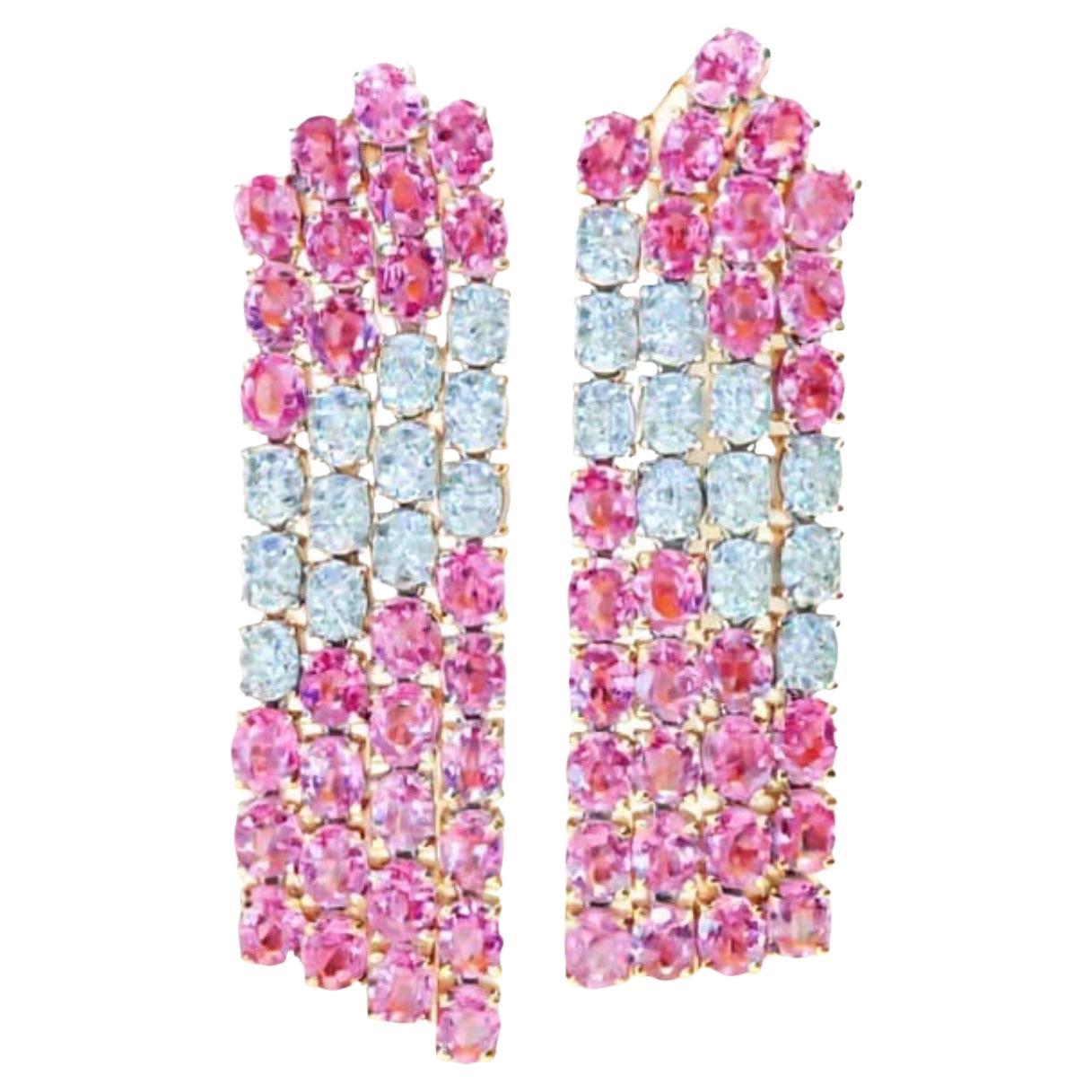 Orecchini in oro bianco 18 carati con zaffiro rosa e diamanti - 13,13 ct e 0,72 ct