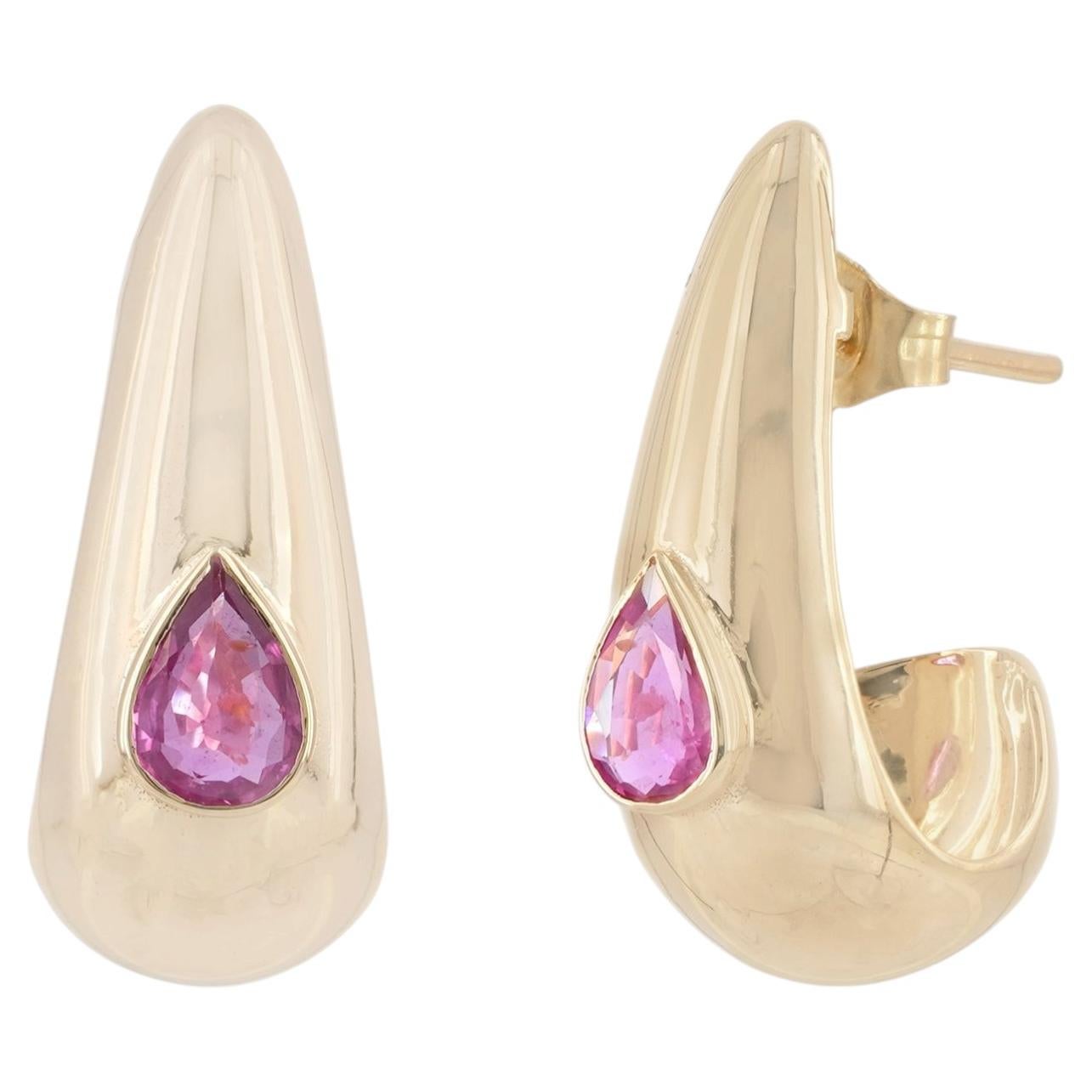 Natural Pink Sapphire 14kt Yellow Gold Push Back Earrings Fine Jewelry