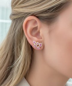 Boucle d'oreille en or 14k saphir naturel Pink Diamond 1.63cts et diamant 0.52cts