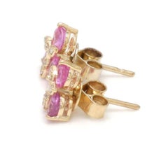 Natural Pink sapphire 1.77cts & Diamond 0.70cts Earring in 14k Gold