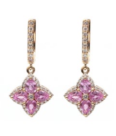 Natural Pink sapphire 1.88cts & Diamond 0.40cts Earring in 14k Gold