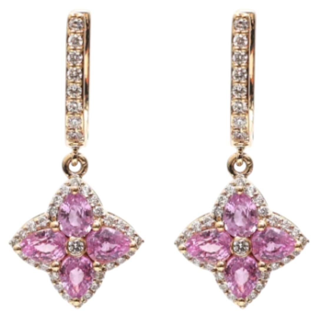 Pink sapphire 1.88cts & Diamond 0.40cts Earring in 14k Gold