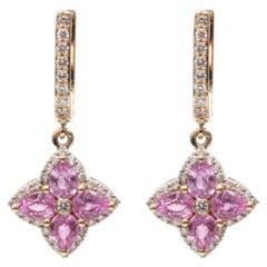 Natural Pink sapphire 1.88cts & Diamond 0.40cts Earring in 14k Gold