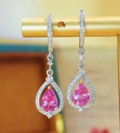 Natural Pink sapphire 1.96cts & Diamond 0.26cts Earring in 18k Gold