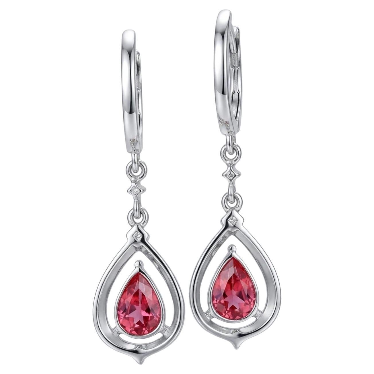 18K White Gold Pink Sapphire 1.96ct & Diamond 0.26ct Earrings For Sale