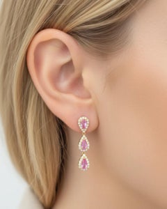 Natural Pink sapphire 1cts & Diamond 0.39cts Earring in 14k Gold