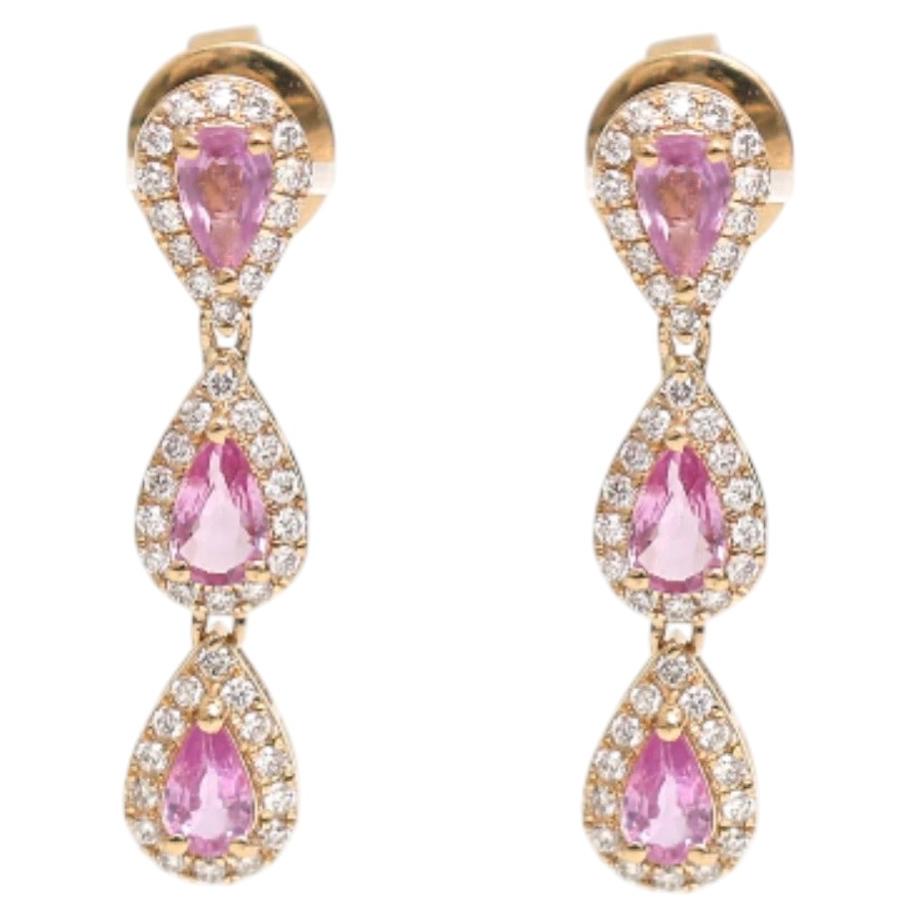 Pink sapphire 1cts & Diamond 0.39cts Earring in 14k Gold