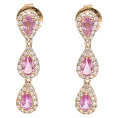 Natural Pink sapphire 1cts & Diamond 0.39cts Earring in 14k Gold