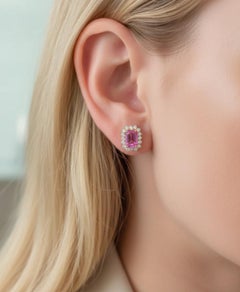 Natürlicher rosa Saphir 2,14cts & Diamant 0,53cts Ohrring in 14k Gold