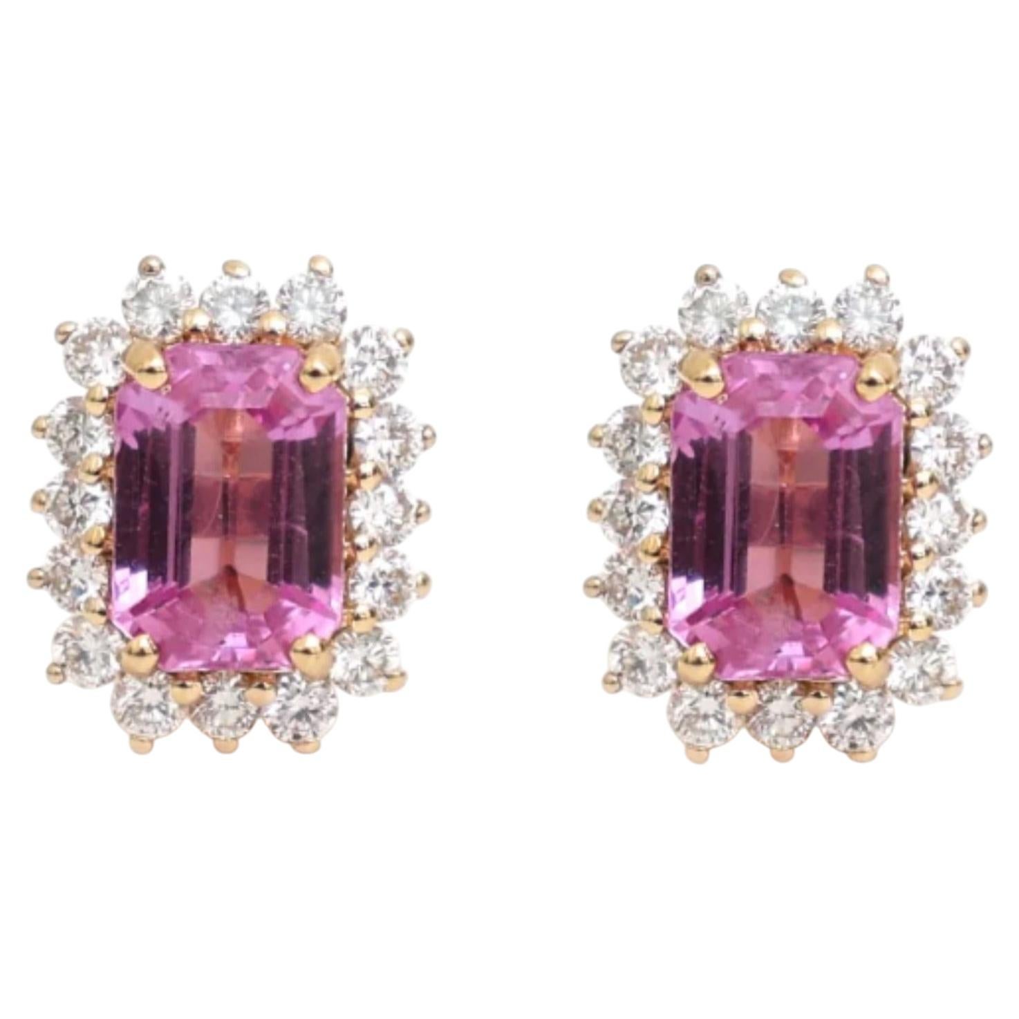 Pendientes de oro amarillo de 14 quilates con zafiro rosa de 2,14 ct y diamantes de 0,53 ct