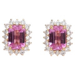 Natürlicher rosa Saphir 2,14cts & Diamant 0,53cts Ohrring in 14k Gold