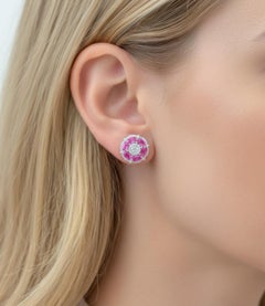 14K White Gold Pink Sapphire 2.24ct & Diamond 0.54ct Earrings, New