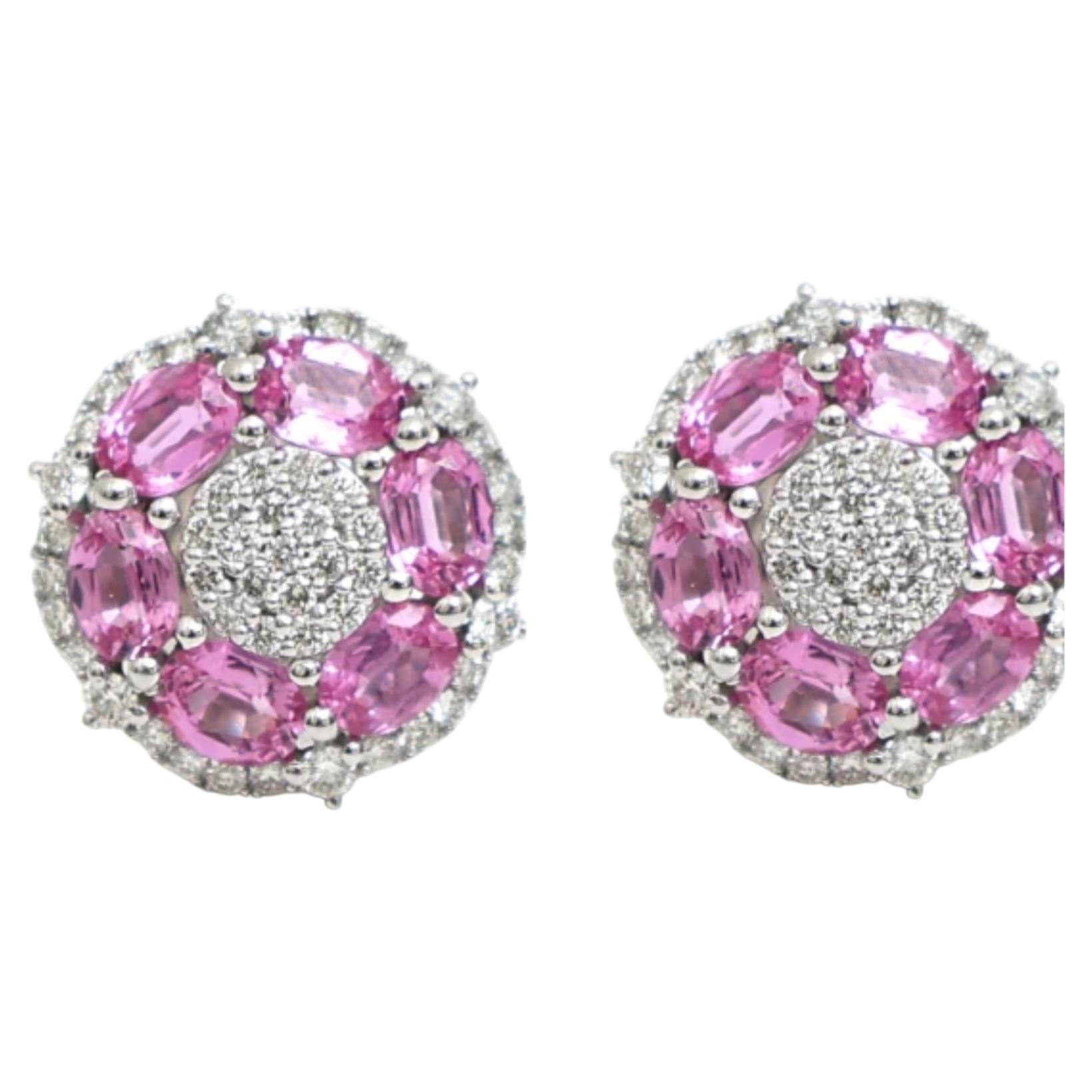 14K White Gold Pink Sapphire 2.24ct & Diamond 0.54ct Earrings, New