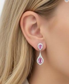 Boucle d'oreille en or 14k saphir naturel Pink Diamond 2.42cts et diamant 0.64cts